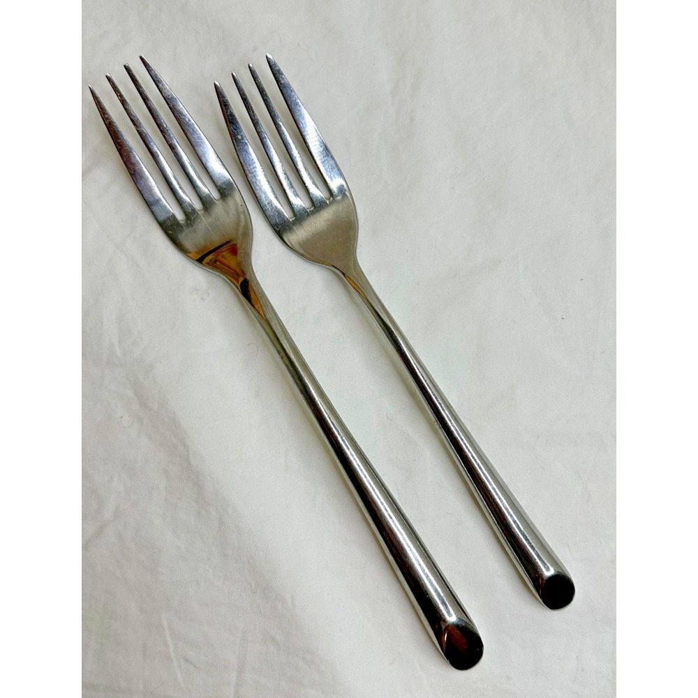 Towle Living Wave Stainless Flatware Silverware Salt Dinner Fork Set 2 Pc Glossy